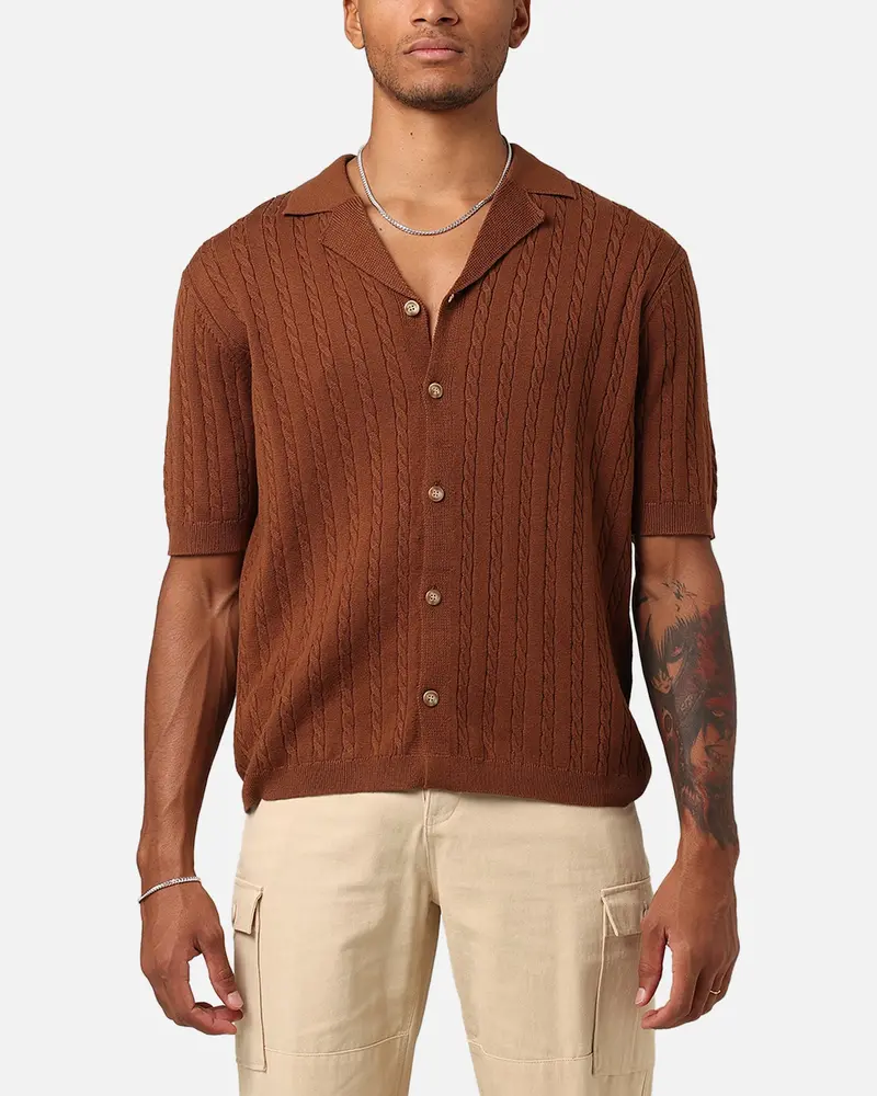Xxiii Terry Knit Button Up Shirt Brown 1
