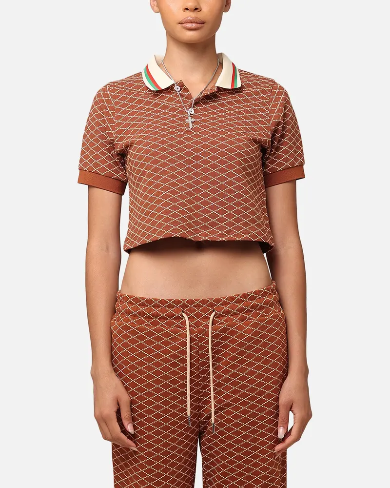 Xxiii Women's Cropped Printed Polo Shirt Brown 1