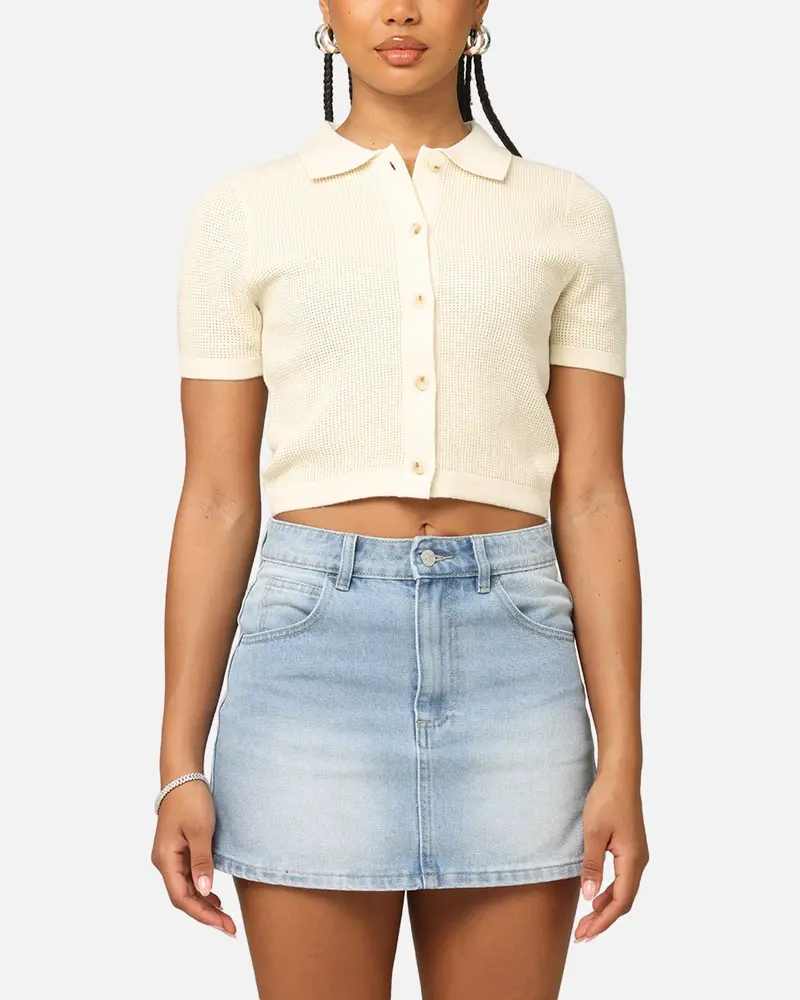 Xxiii Women's Cropped Zyair Button Up Shirt Cream 1