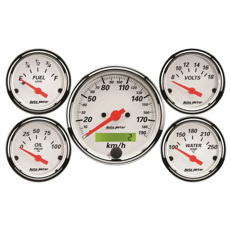 Autometer Arctic White 5-Gauge Electrical Kit – Speedometer (Kmh), Oil Pressure, Water Temp, Voltmeter, Fuel Level 1