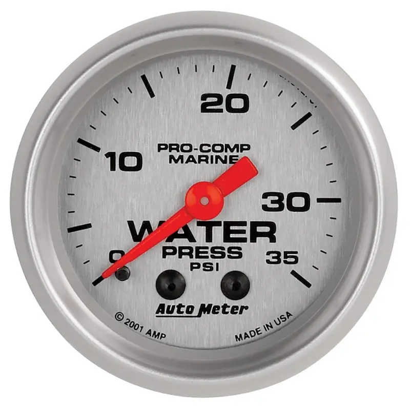 Autometer Marine-Grade 2-1/16" Mechanical Water Pressure Gauge – 35 Psi Silver Dial 1