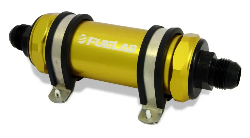 Fuelab 828 In-Line Fuel Filter – -12An Inlet/Outlet, 100-Micron Stainless Steel Element, Gold Finish 1