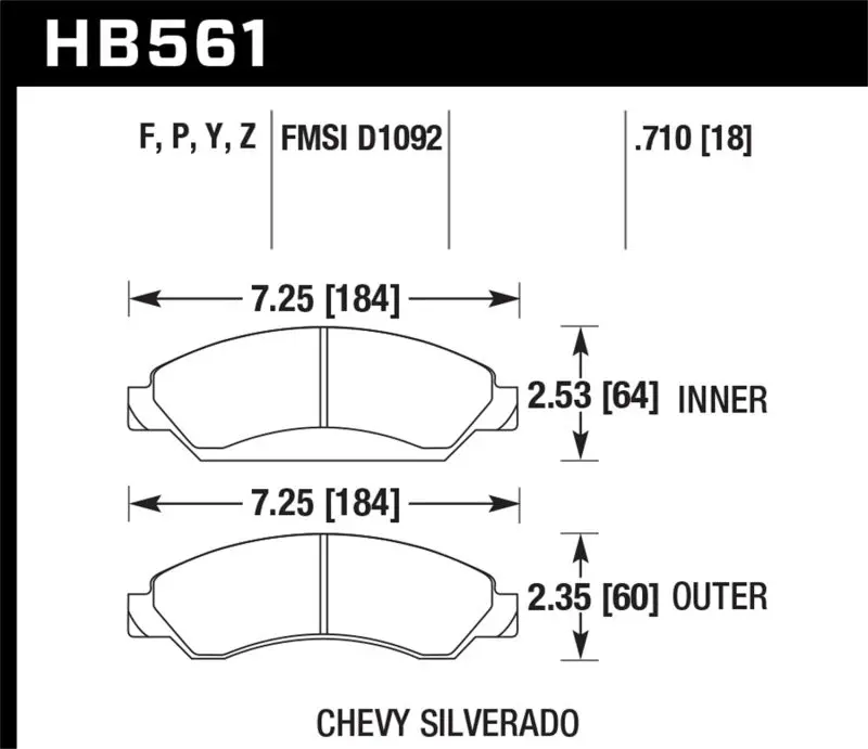 Hawk Hps Street Performance Brake Pads For Cadillac, Chevrolet (Avalanche, Silverado, Suburban, Tahoe), And Gmc (Sierra, Yukon) 1