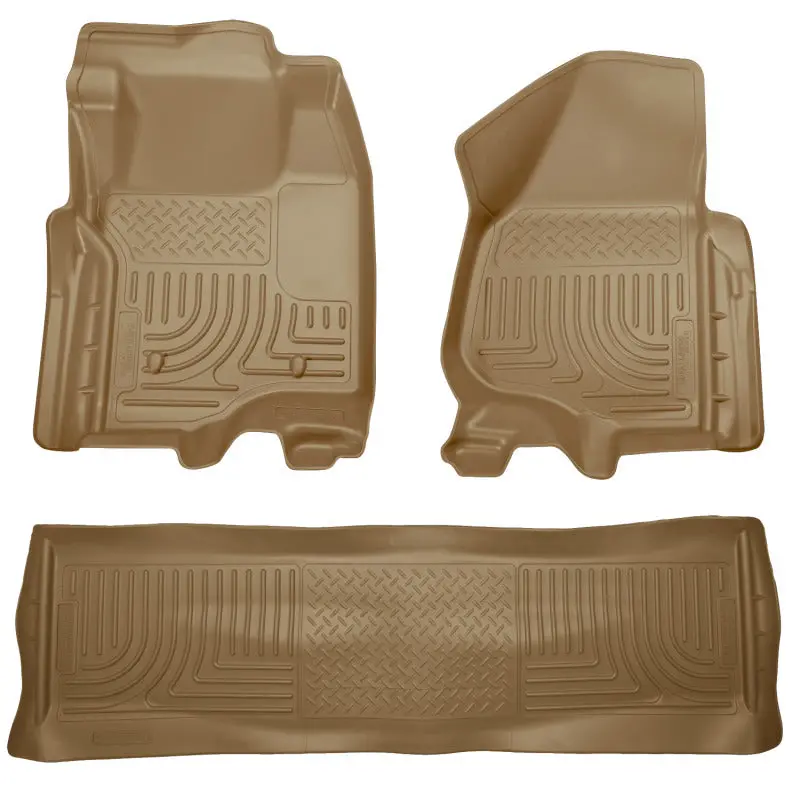 Husky Liners Weatherbeater Floor Liner Combo – Tan, Fits 2011–2012 Ford Super Duty Crew Cab (Auto Trans) 1