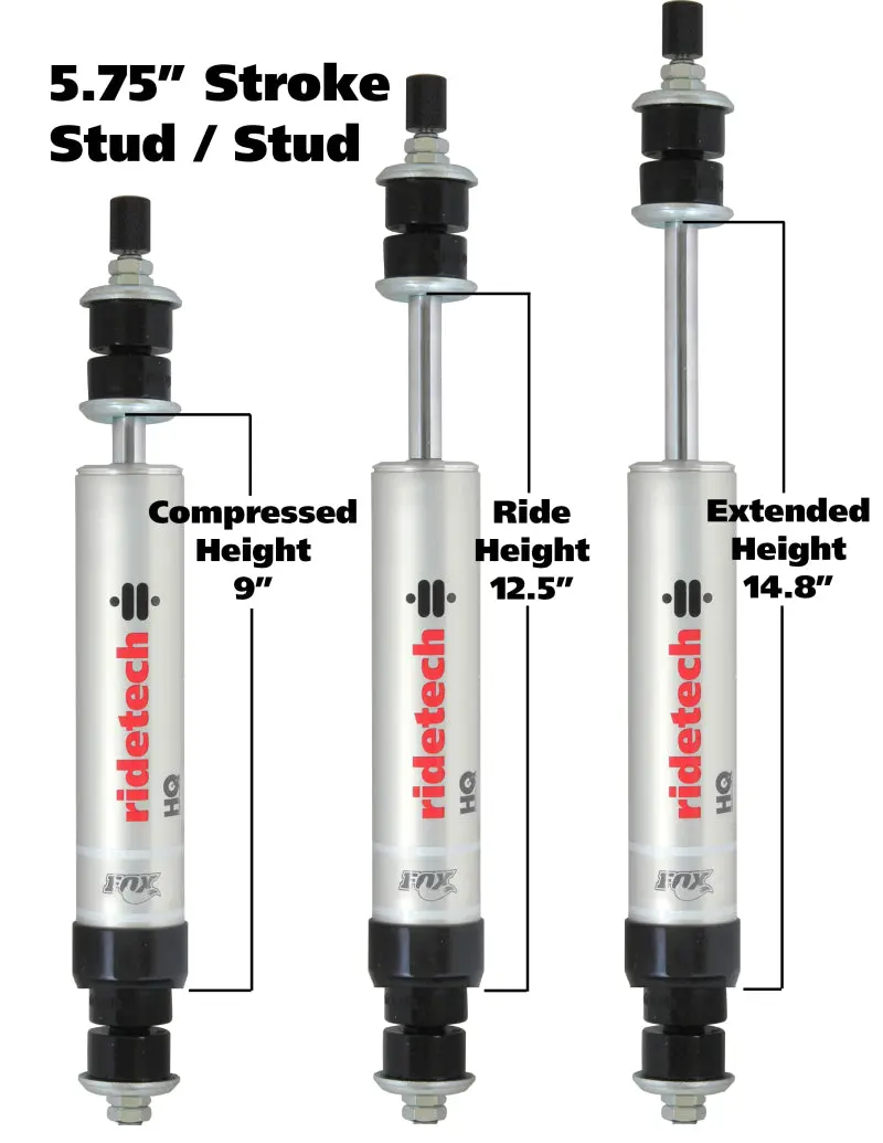 Ridetech Hq Series Fixed-Valve Shock Absorber – 5.75" Stroke, Stud-Mounted, 9.55" X 15.3" Dimensions 1