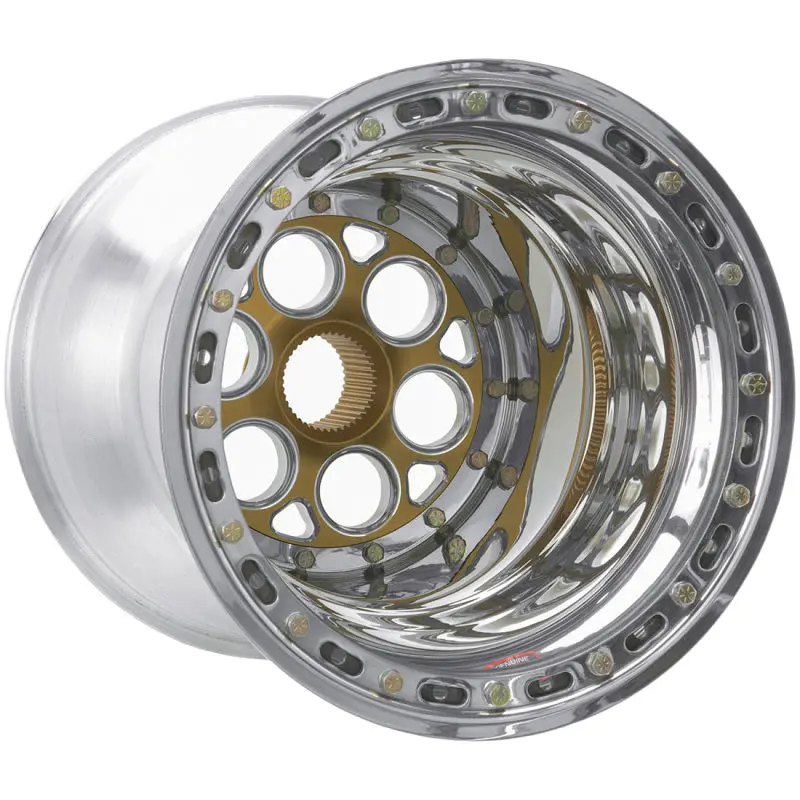 Weld Magnum Sprint Gold Beadlock Wheel: 15X15", 42-Spline, 6" Backspace, Inner Beadlock Design 1